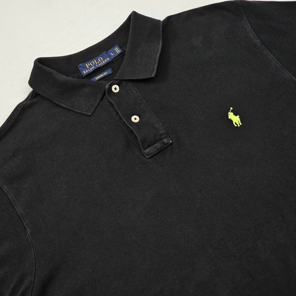 Polo Ralph Lauren Polo Mens L Black Green Pony Custom Fit Cotton Preppy Ivy